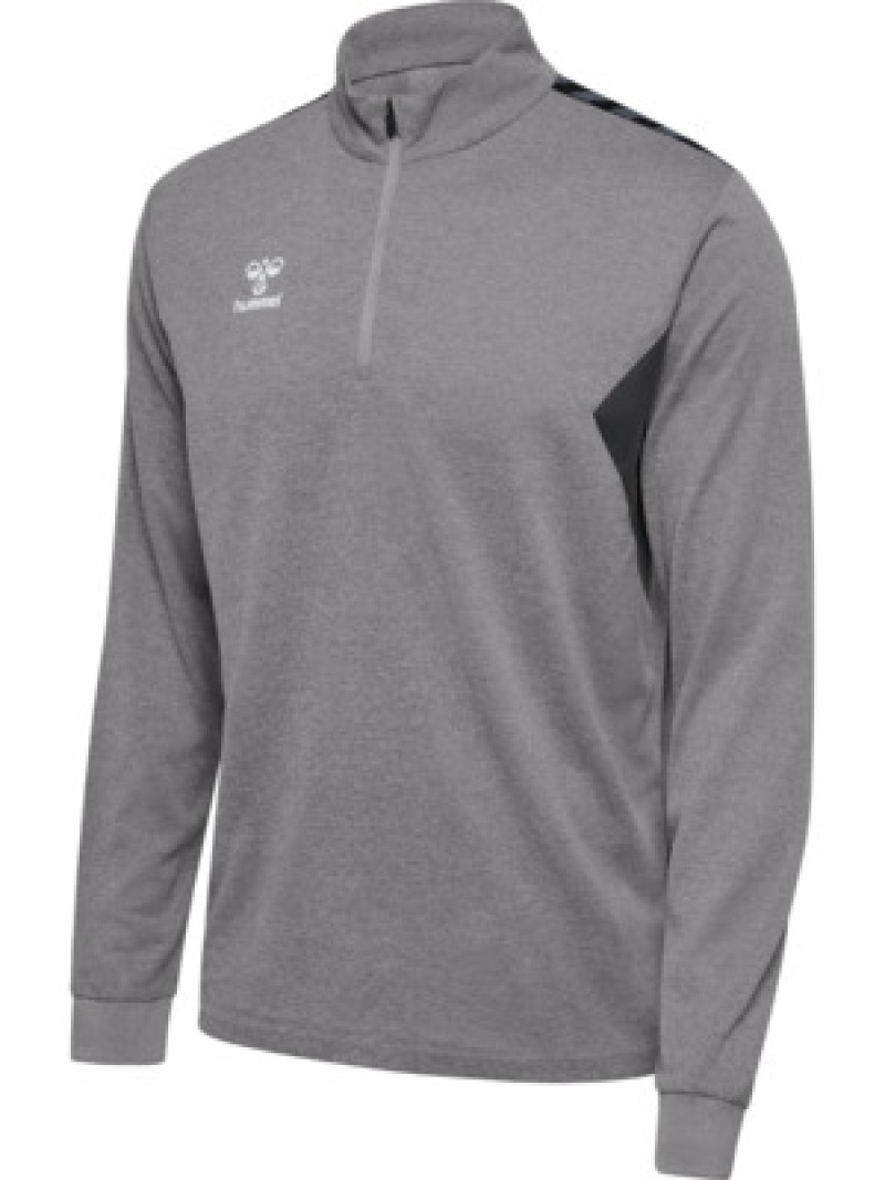 Hummel Hmlauthentic 24 PL Herren Sweatshirt mit kurzem Reißverschluss grau