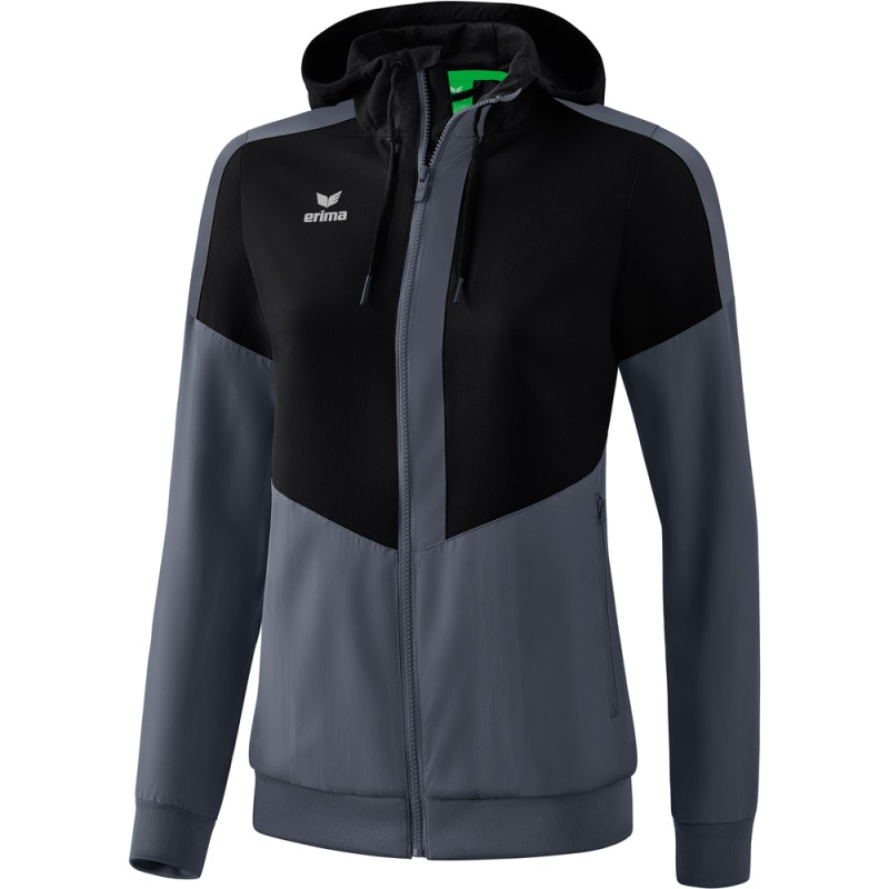 Erima Damen Tracktop Jacke mit Kapuze Squad schwarz-grau