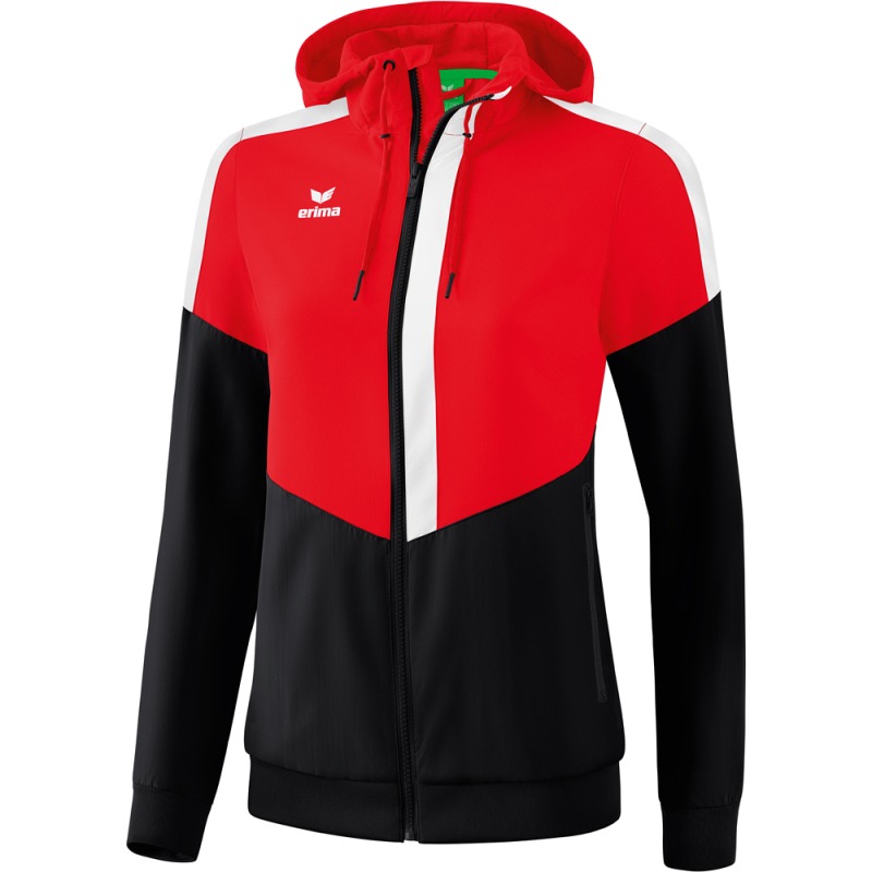 Erima Damen Tracktop Jacke mit Kapuze Squad rot-schwarz-weiß
