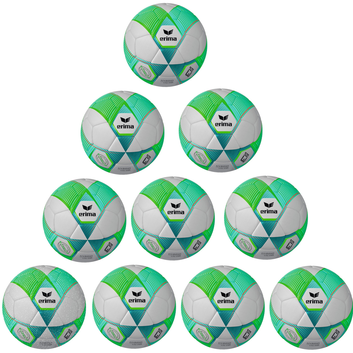 Erima Ballpaket 10x HYBRID LITE 290 green gecko petrol inkl. Ballsack | Größe 3