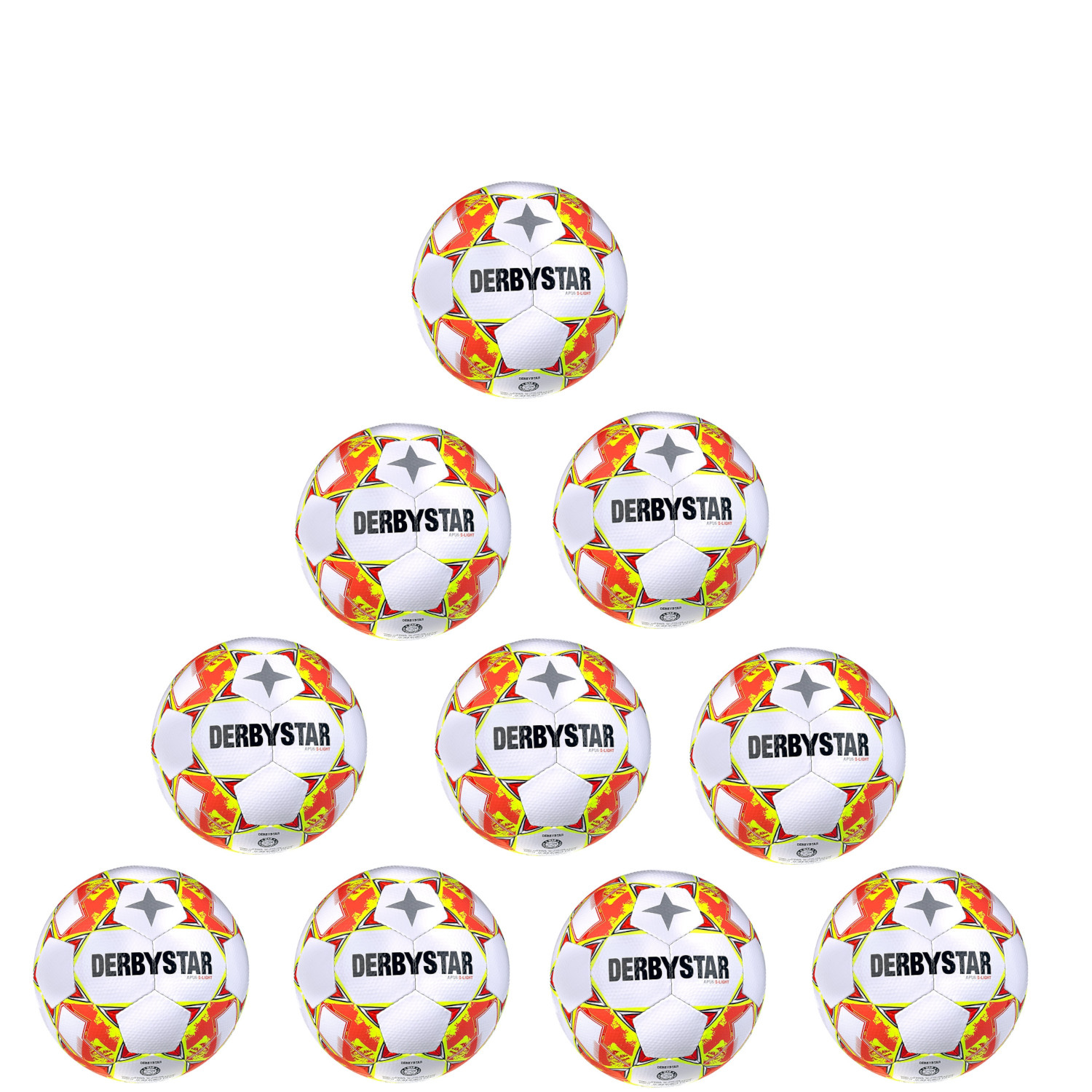 Ballpaket 10 x Derbystar Apus S-Light v24 weiss gelb rot inkl. Ballsack | Größe 3