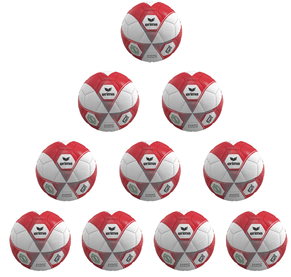 Erima Ballpaket 10x Trainingsball Hybrid Training 2.0 rot/silber | Größe 5