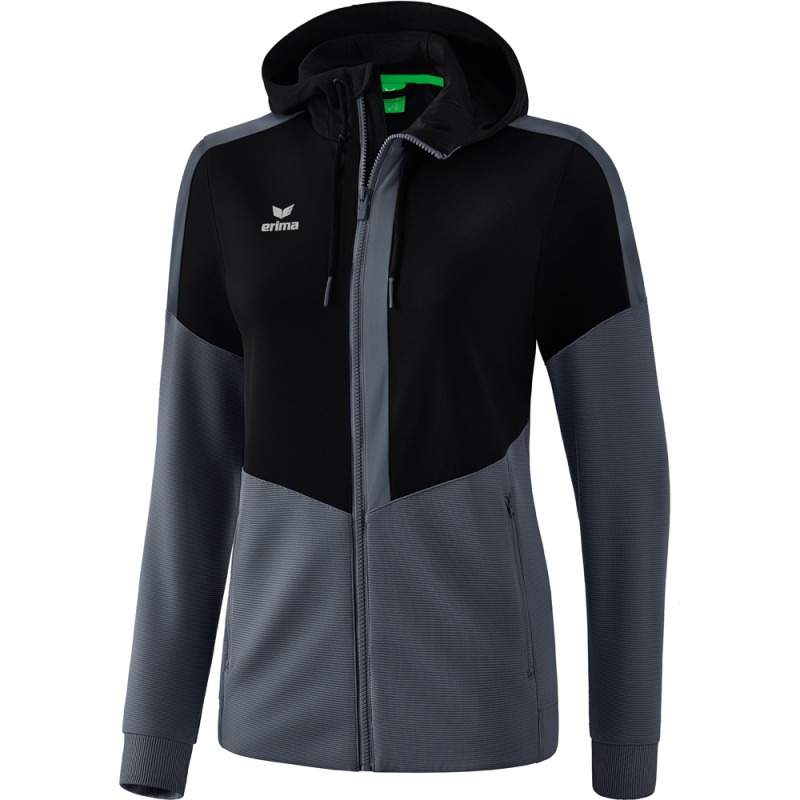 Erima Damen Trainingsjacke mit Kapuze Squad schwarz-grau