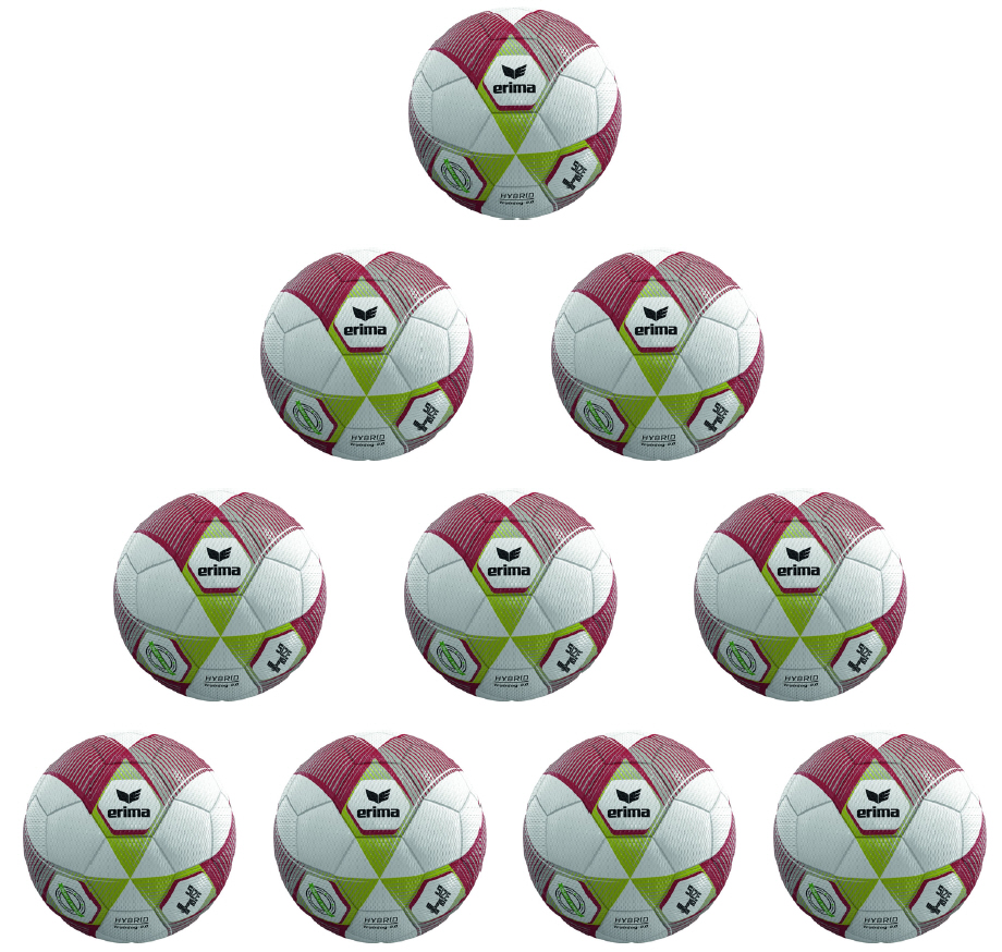 Erima Ballpaket 10x Trainingsball Hybrid 2.0 metallic red/silver/lime | Größe 4