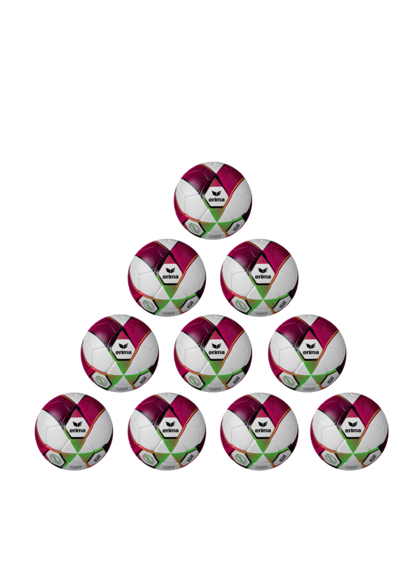 Erima Ballpaket 10x Fußball HYBRID Training 2.0 rot green gecko inkl. Ballsack | Größe 5