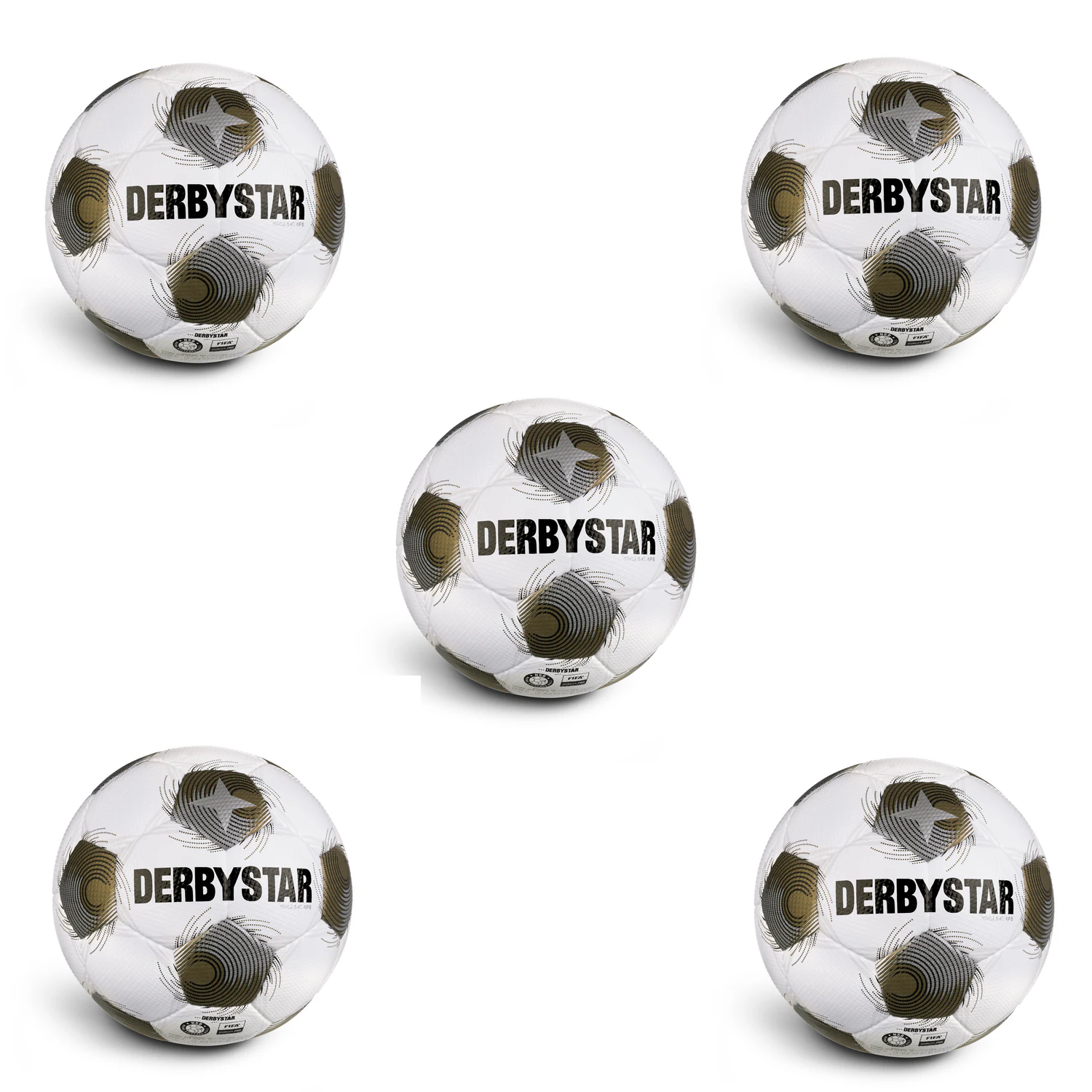 Derbystar Ballpaket 5 x Brillant APS v25 weiss gold silber inkl. Ballsack | Größe 5