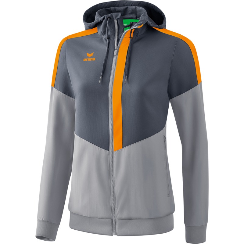Erima Damen Tracktop Jacke mit Kapuze Squad grau-orange