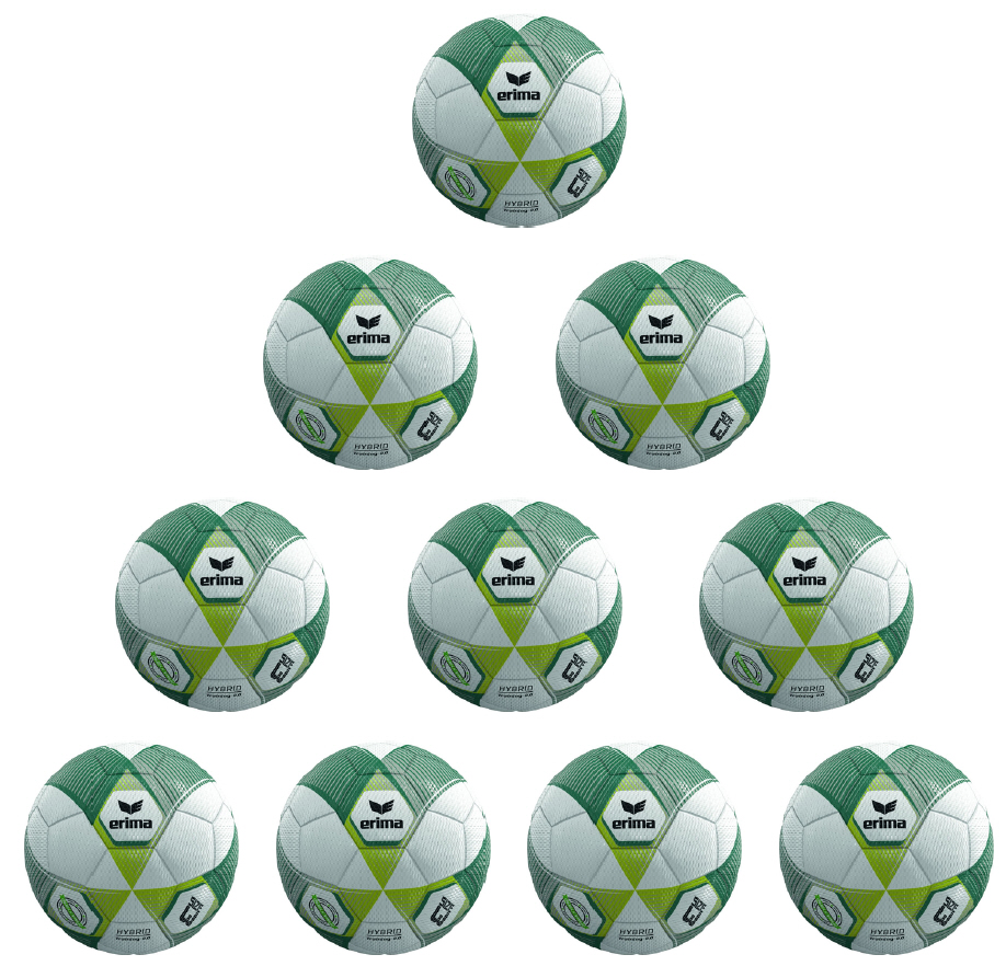 Erima Ballpaket 10x Trainingsball Hybrid 2.0 metallic green/silver/lime | Größe 3