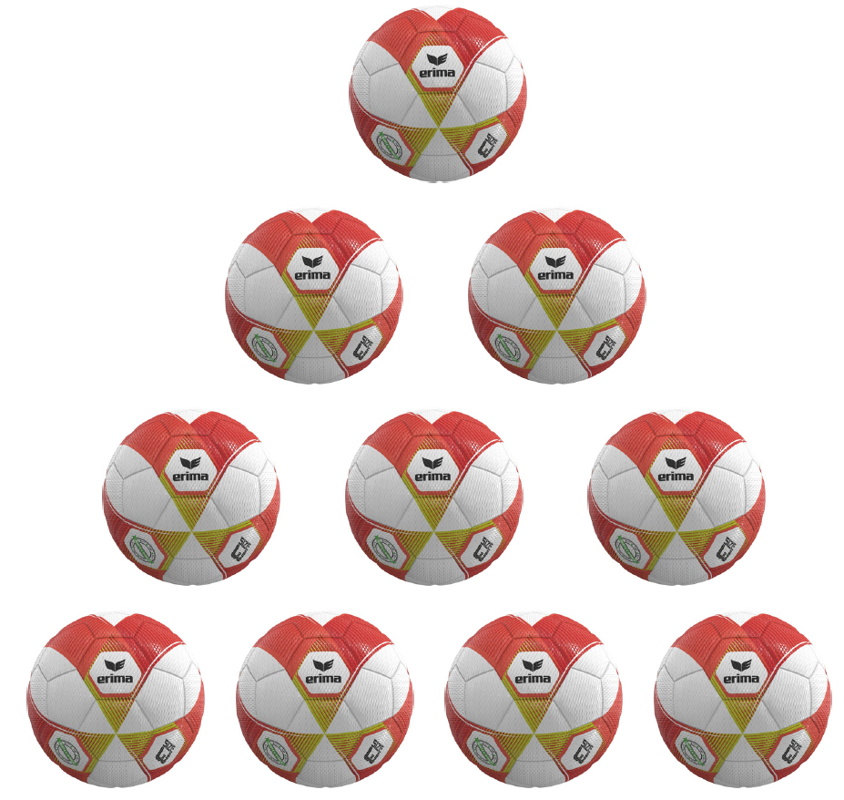 Erima Ballpaket 10x Trainingsball Jugend Hybrid Lite 290 fiery coral/lime | Größe 3