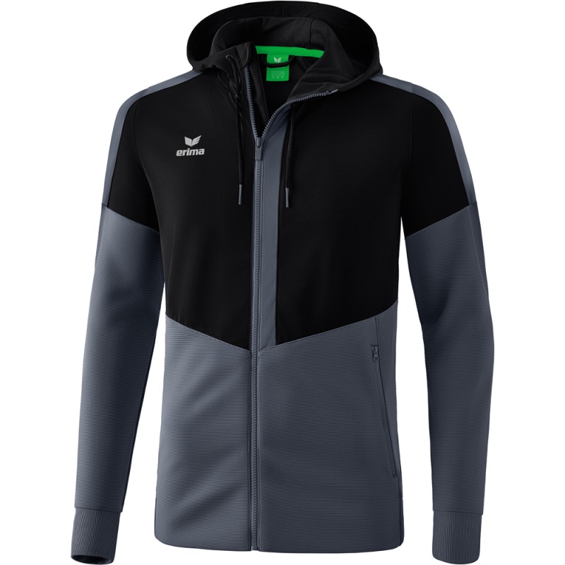 Erima Kinder Trainingsjacke mit Kapuze Squad schwarz-grau