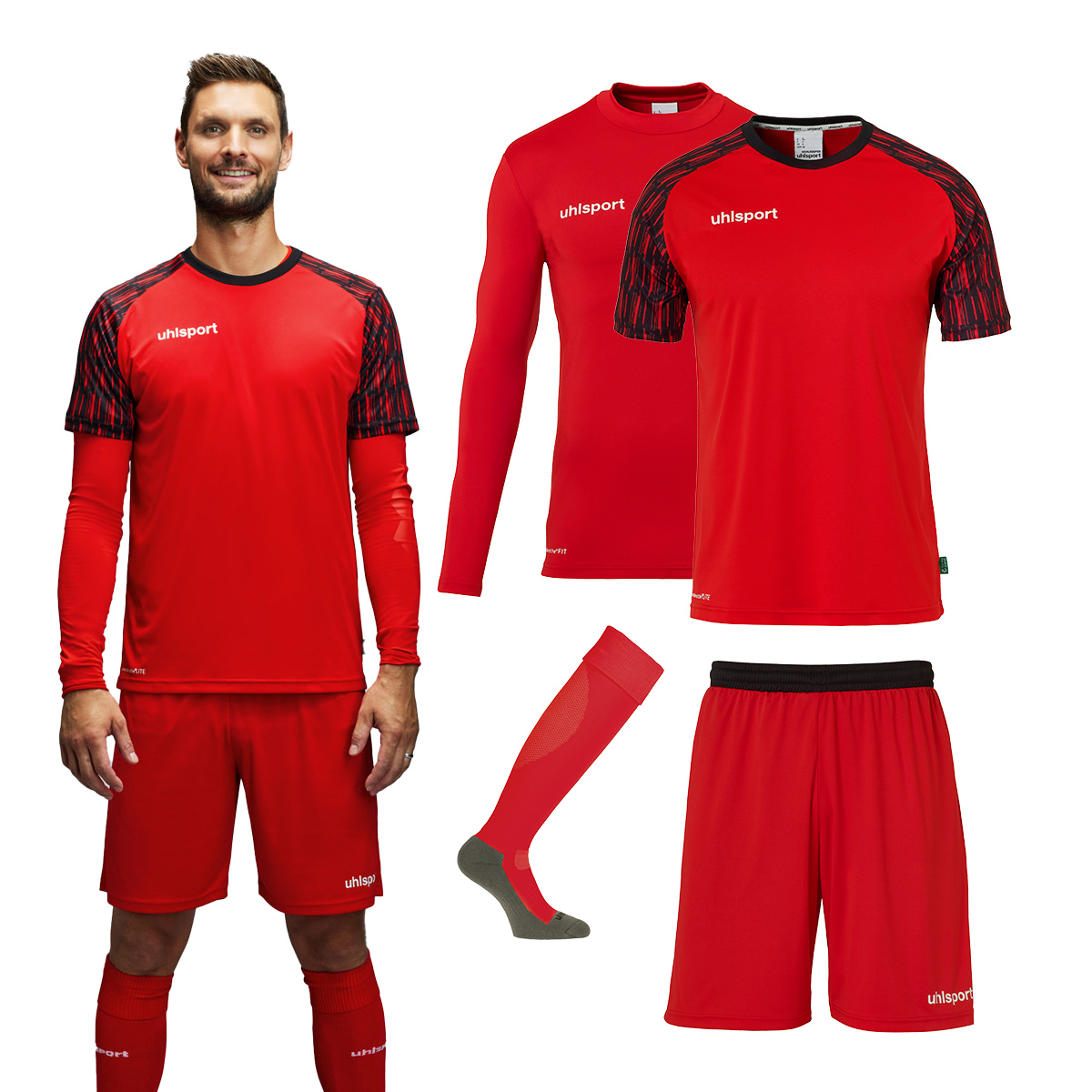 Uhlsport Reaction Kinder Torwart Set rot/schwarz